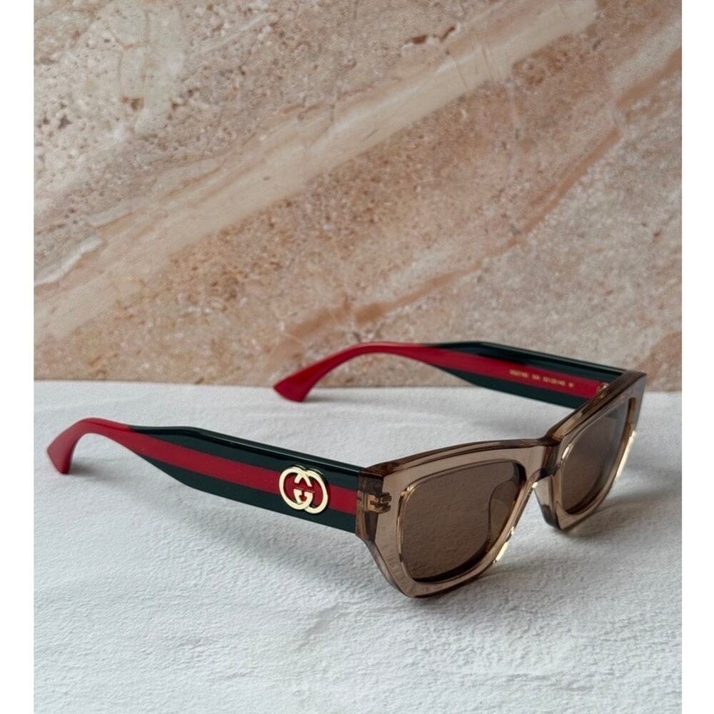 NEW Gucci GG2116S Brown Cat Eye Striped Sunglasses $440